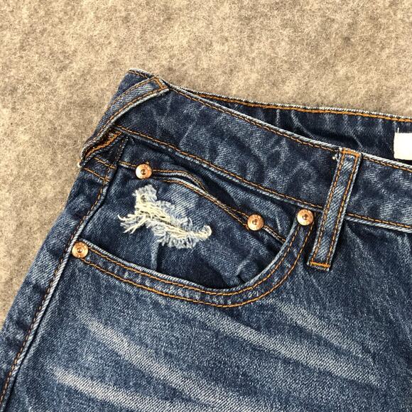 Cleo+Wolf Jeans Womens 29 Blue Straight Leg High Rise Distressed Medium Wash - Picture 6 of 12